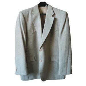 Circle S Vintage Mens Western Sport Coat Tan Herringbone Tweed Blazer Wool Blend
